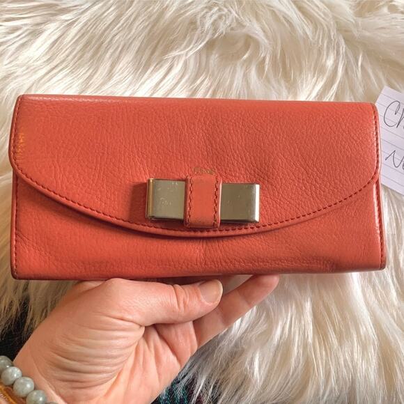 Chloe Y2K Pink Bow Wallet Salmon Continental Trifold 2000's - Picture 1 of 9
